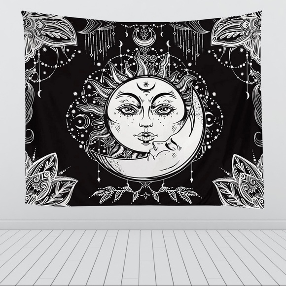 Sun Moon Black White Tapestry - Picture 1 of 1